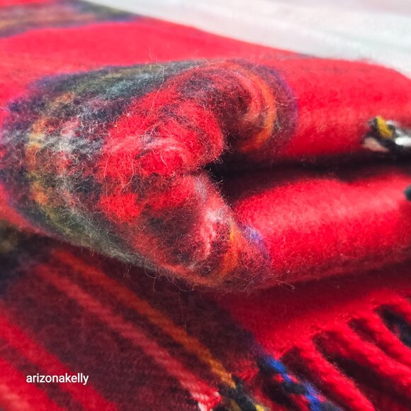 NWOT Wool Cashmere Tartan Red Plaid Wrap Scarf - Picture 11 of 12